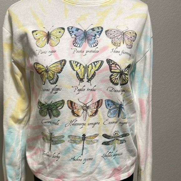 Freeze Pastel Colored Tie Dye Butterfly Printed Boho Crewneck Sweatshirt Small - Picture 3 of 7